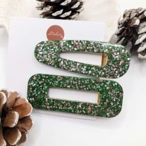 Barrette résine - Vert étoilé