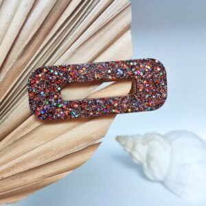barrette en résine Sépia marron pailletée, création artisanale faite main en France