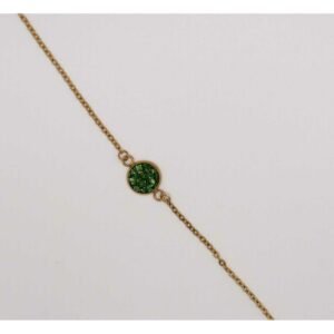 Bracelet Paris - Vert doré en acier inoxydable avec médaillon en résine et éclats de verre verts