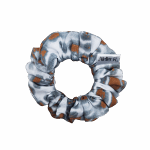 chouchou Cormeilles en popeline de viscose tie and dye ocre et gris fait main