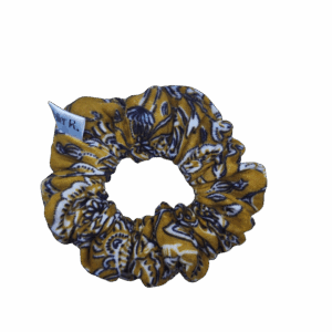 chouchou Étretat en double gaze à motif fleur indienne ocre fait main