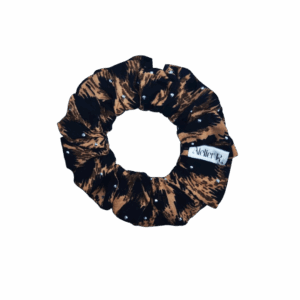 chouchou Lessay en popeline de viscose imprimé léopard avec strass fait main