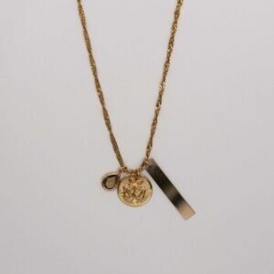 Collier Cabourg doré avec breloque signe du zodiaque, goutte en verre et pendentif rectangle