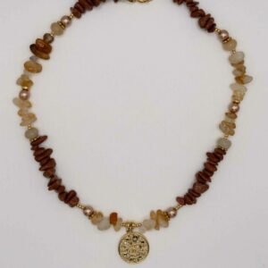 Collier Séverac doré avec pierres citrine et goldstone et pendentif serpent