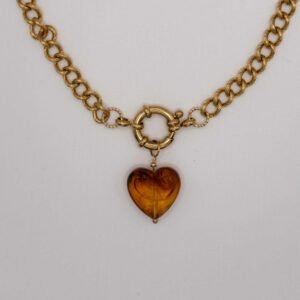 Collier Tilly doré avec pendentif cœur marron en résine interchangeable