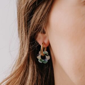 créoles fleurs Vassy en acétate vert façon écaille, création artisanale française