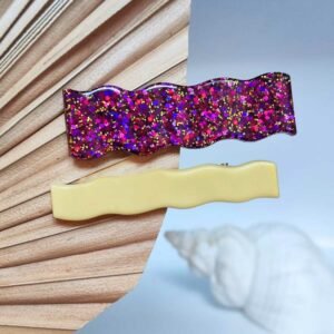duo de barrettes Aurélia Jaune en résine jaune et violette pailletée fait main