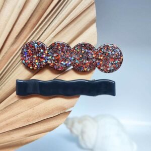duo de barrettes en résine Sépia Bleu, artisanales et faites main, bleue et marron pailletée